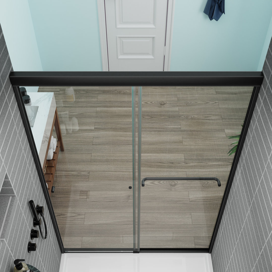 44-48" W x 70" H Semi-Frameless Double Sliding Shower Door with with 1/4"(6mm) Explosion-Proof Clear Tempered Glass